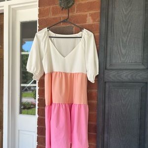 Size small color block, half sleeve dress. Pink peach, and white.